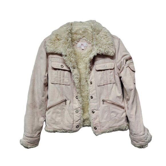Vintage JLO Womens Jacket Small Pink Corduroy Faux Fur Sherpa Jennifer Lopez Y2K - Picture 1 of 6